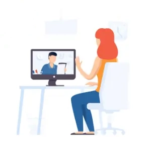 Illustration of a patient on a video call for a scheduled check-up